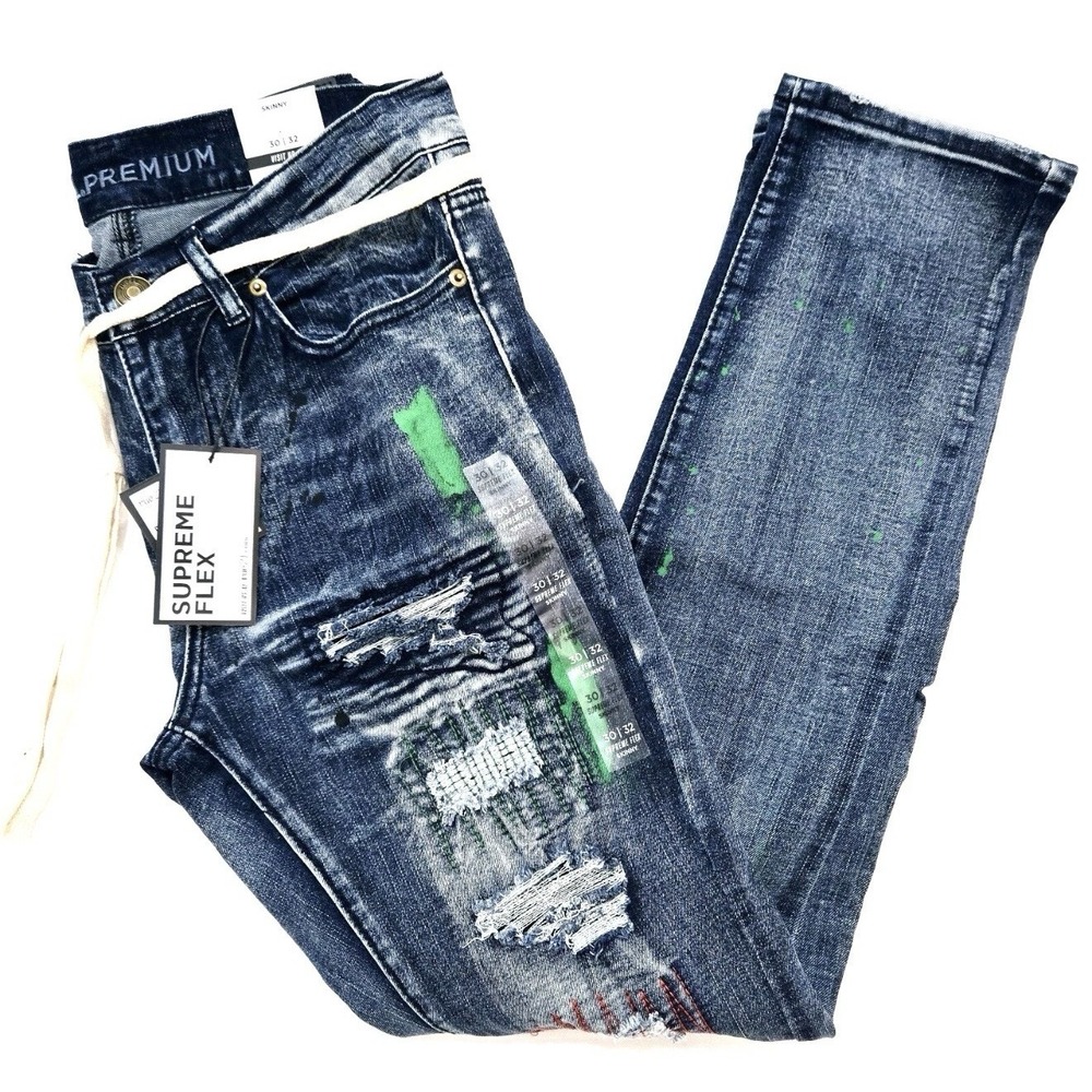 Rue21‎ Premium Men Skinny Fit Distressed Patchwork Jeans 32x30 - Picture 7 of 8